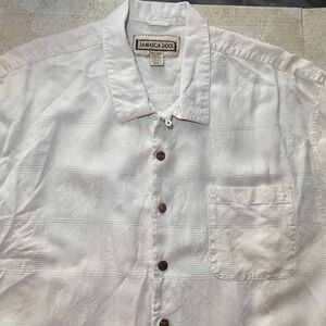 Jamaica Jaxx Mens XXL Silk Jacquard Camp Shirt Off White Tropical Palm Short